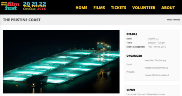 The Pristine Coast will be playing at the New West Film Festival tomorrow!